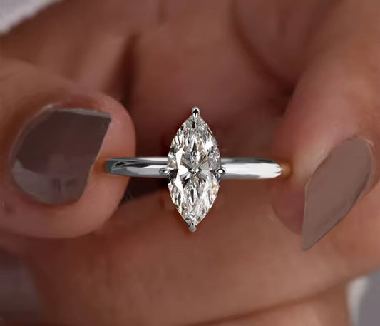Luxury Moissanite Marquise Cut Silver Engagement Ring