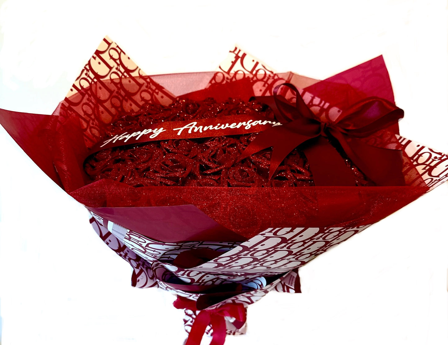 Luxury Red Glitter Rose Bouquet With High End Wrapping Personalised Gift