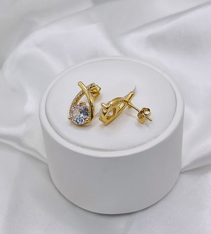 Gold Teardrop Design Womens Stud Earrings