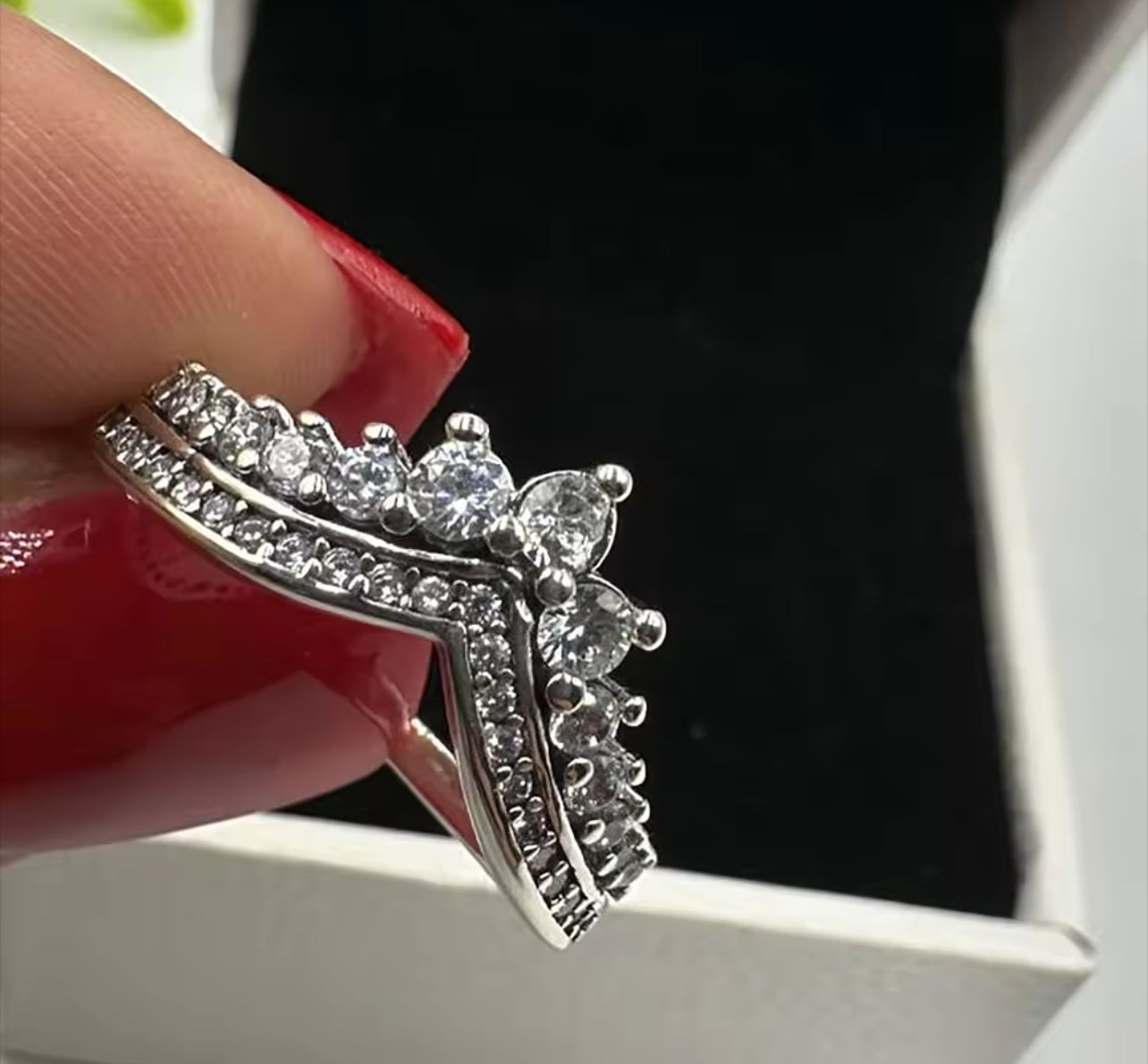 Princess Tiara Moissanite Women’s Silver Engagement Ring