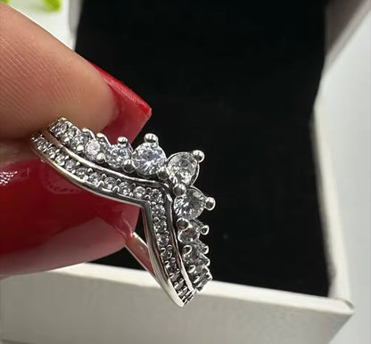 Princess Tiara Moissanite Women’s Silver Engagement Ring