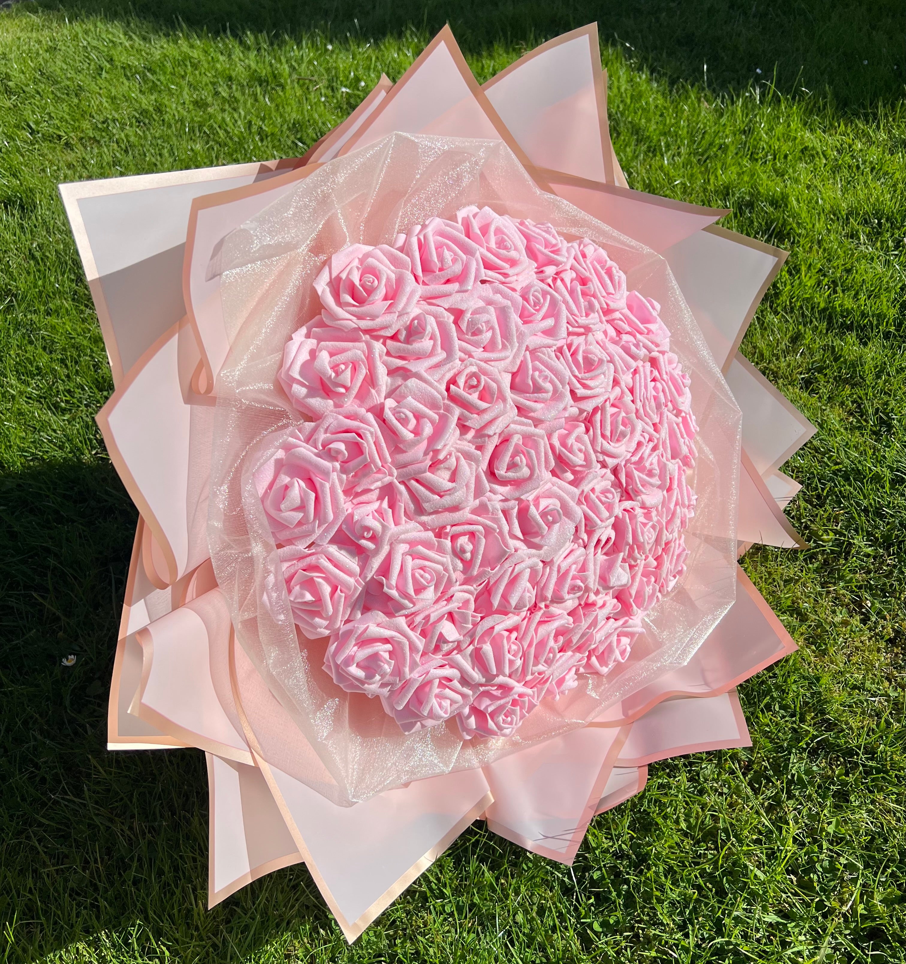 Handcrafted Pink & Rose Gold Glitter Rose Flower Bouquet – Blooming Gifts