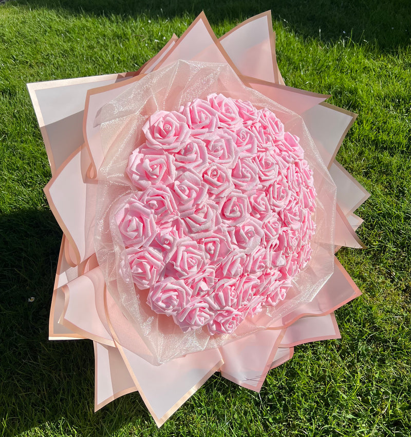 Handcrafted Pink & Rose Gold Glitter Rose Flower Bouquet - Blooming Gifts