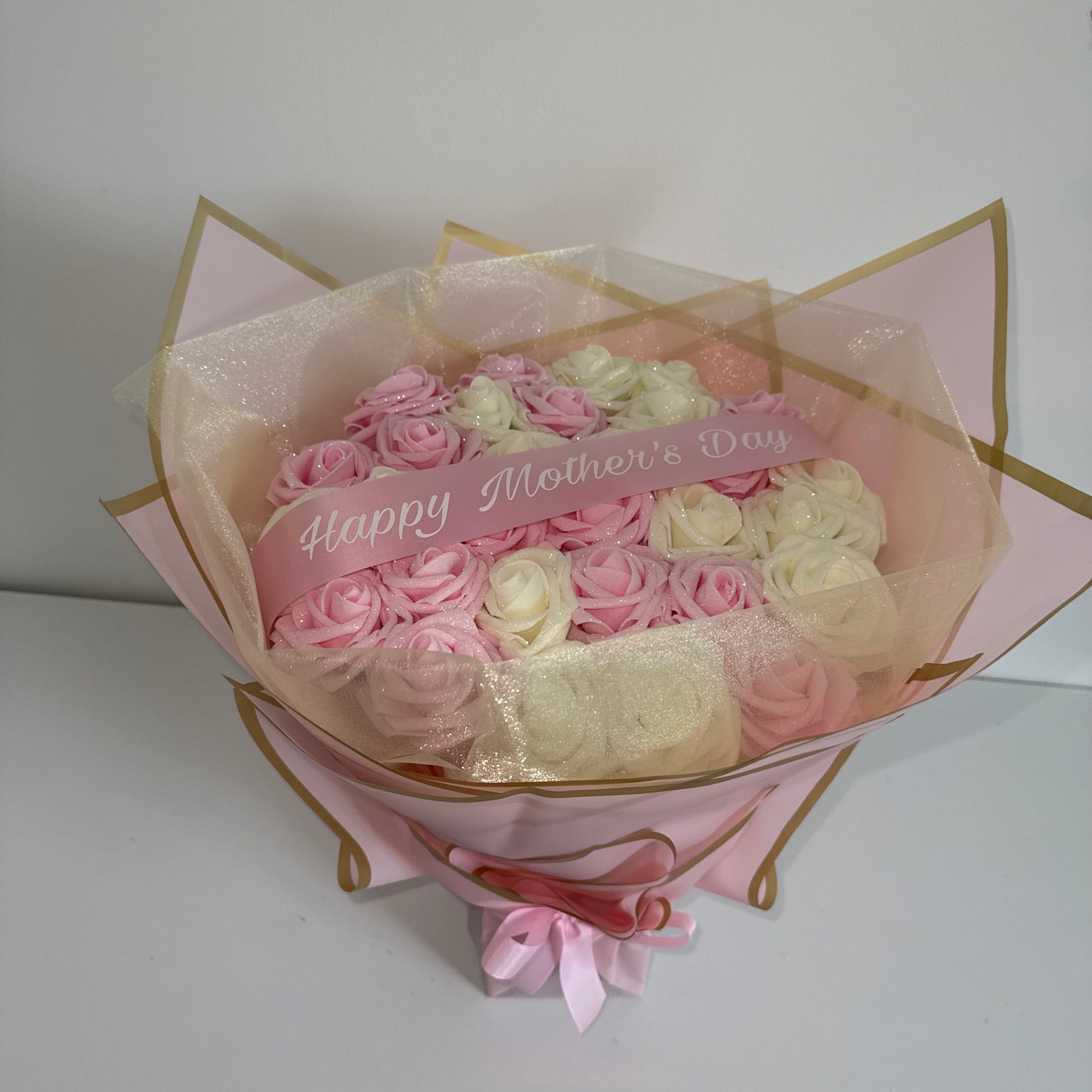 Pink & Ivory Glitter Rose Flower Bouquet - Blooming Gifts