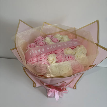 Pink & Ivory Glitter Rose Flower Bouquet - Blooming Gifts