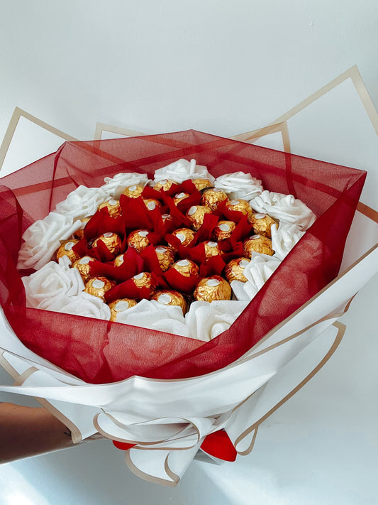 Red & White Ferrero Rocher Chocolate Rose Bouquet Gift