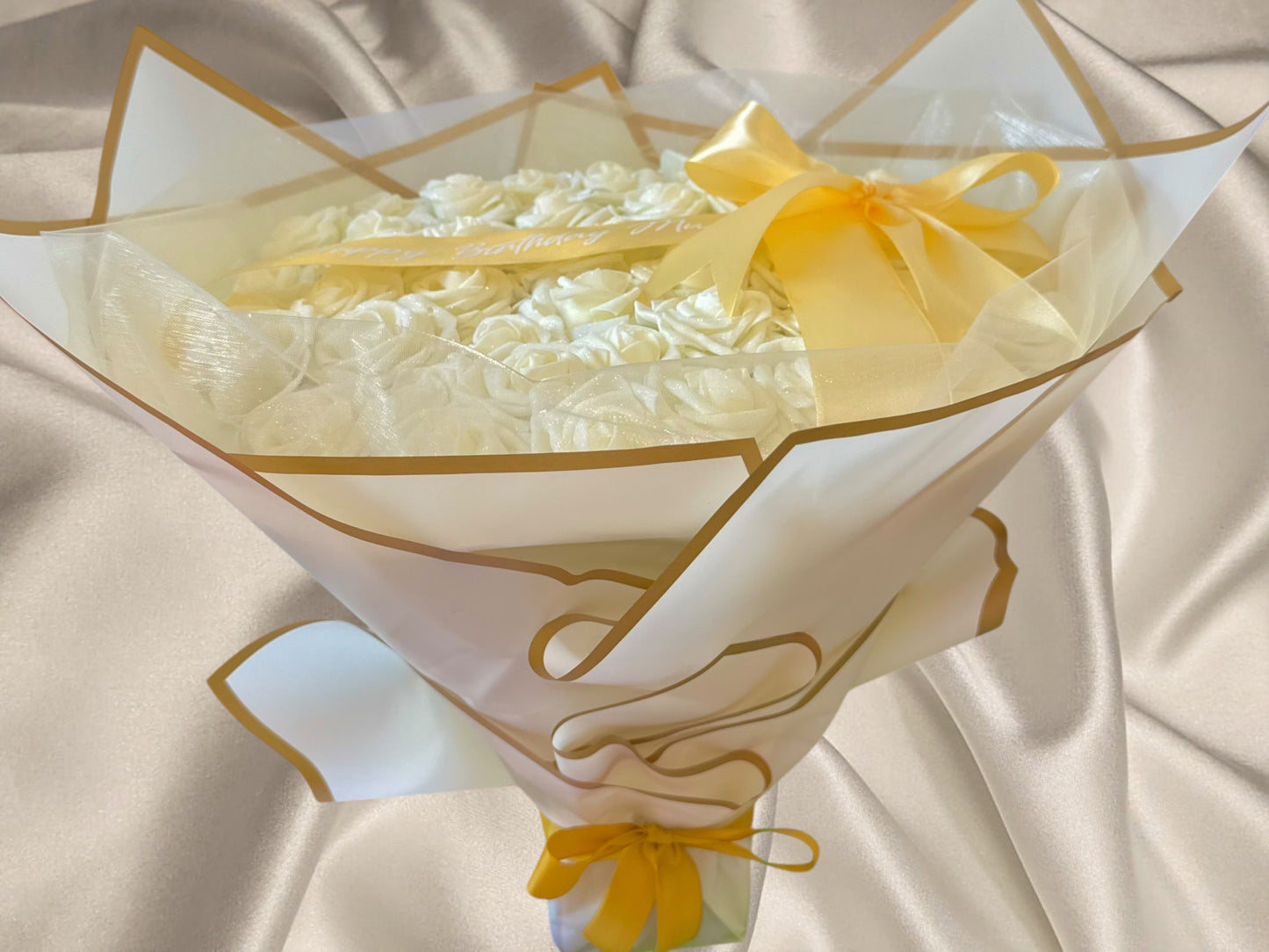 Cream & Gold Glitter Rose Personalised Any Occasion Flower Bouquet