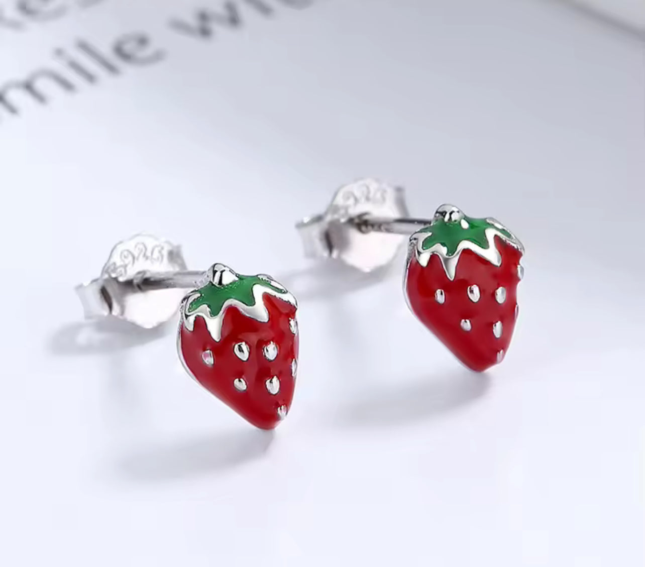 Sterling Silver Dainty Red Strawberry Stud Earrings