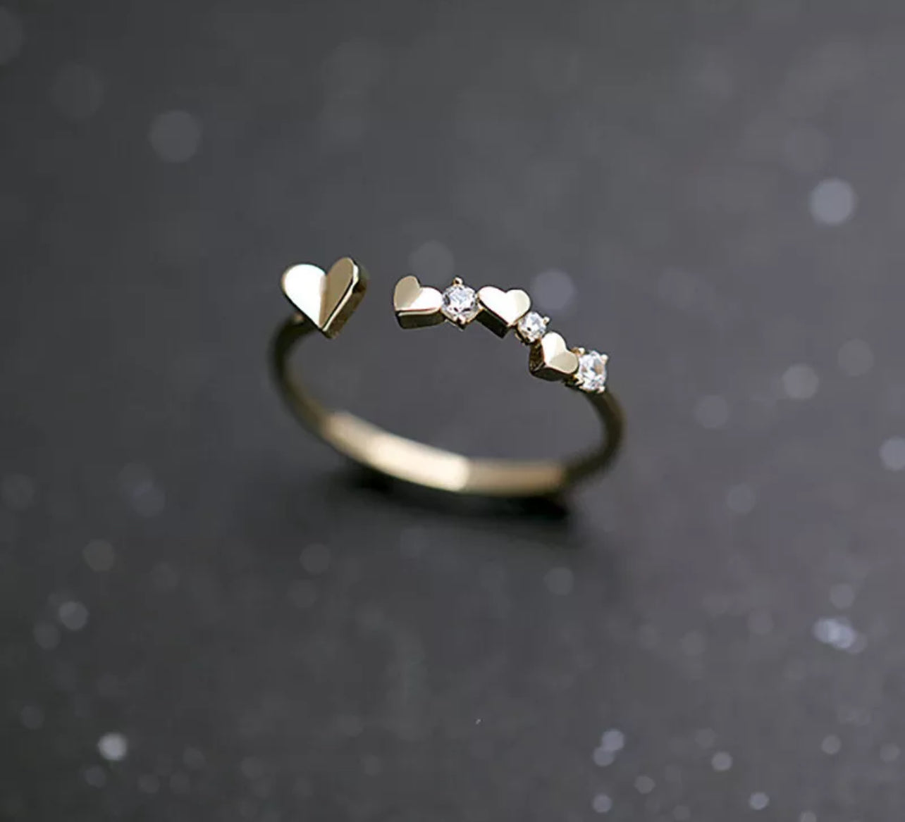 Gold Love Heart Adjustable Womens Ring