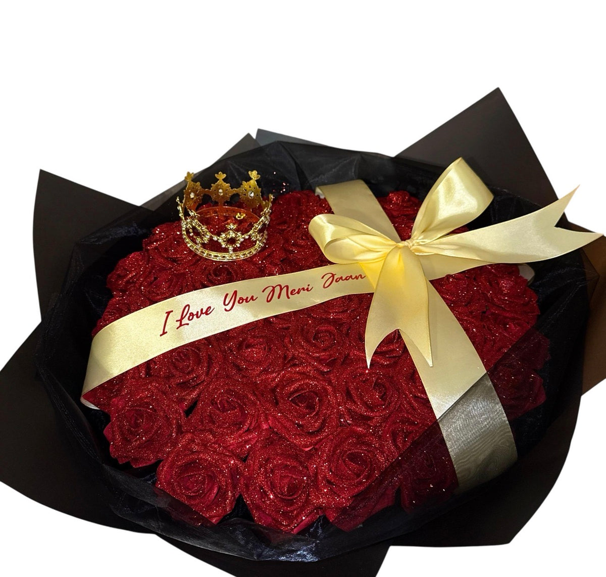 50 Red Glitter Rose Bouquet | Personalised Eternal Roses