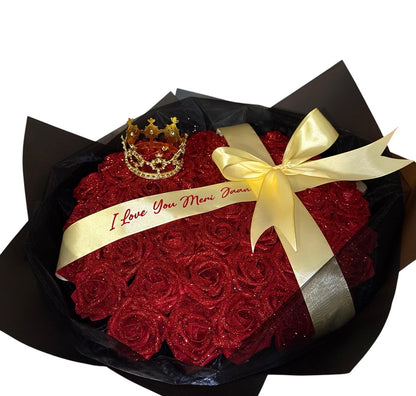 50 Red Glitter Rose Bouquet | Personalised Eternal Roses