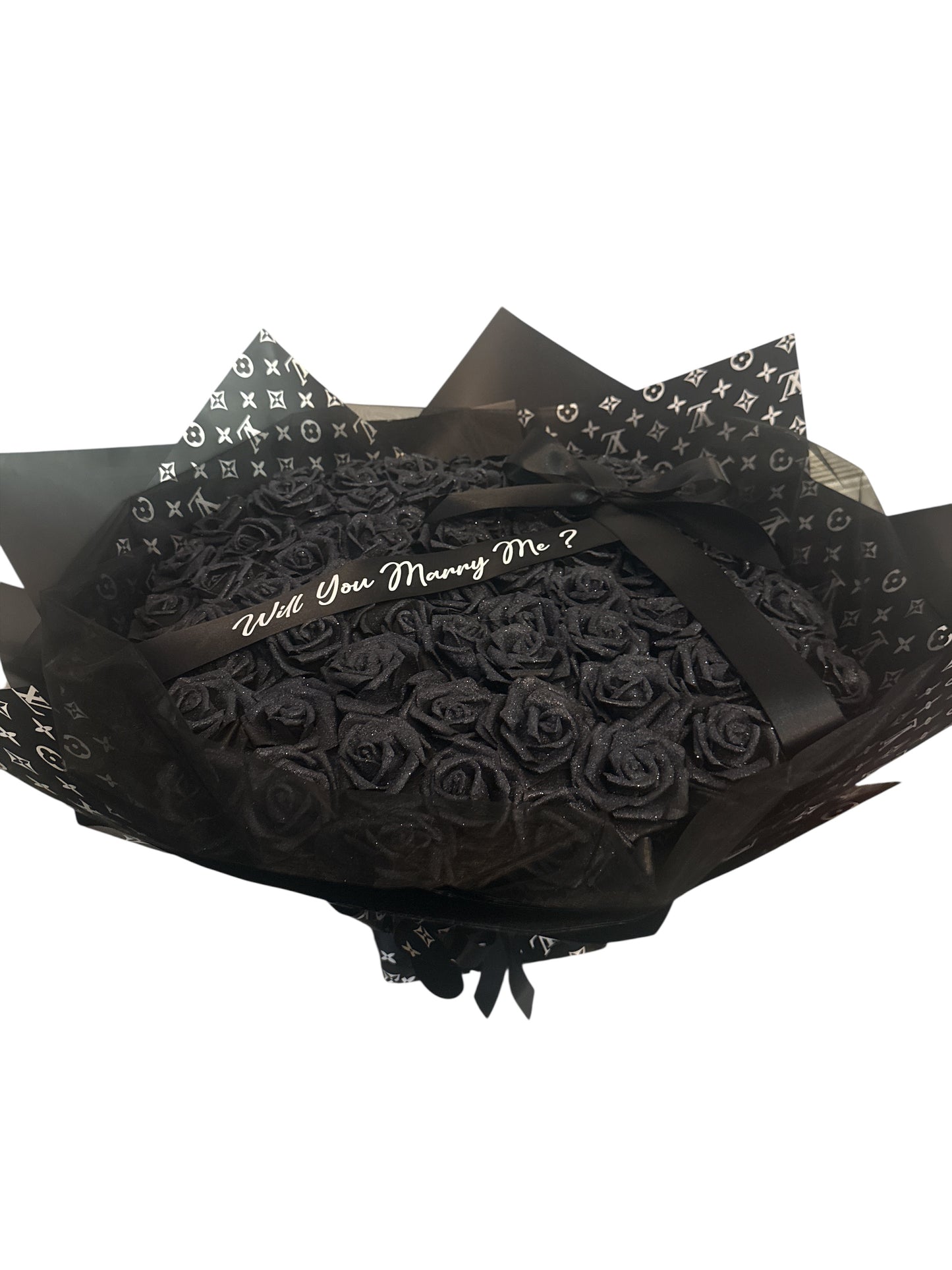 LV 100 Black Glitter Rose High End Bouquet