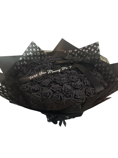 100 Black Glitter Rose High End Bouquets