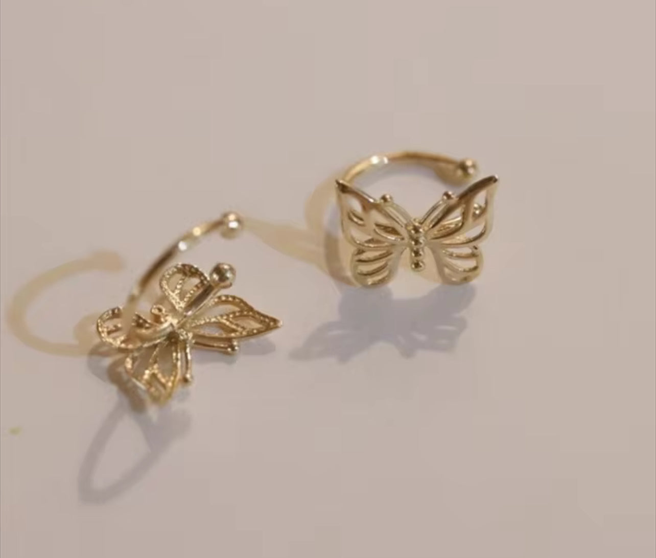 9K Solid Gold Butterfly Ear Cuff Earrings