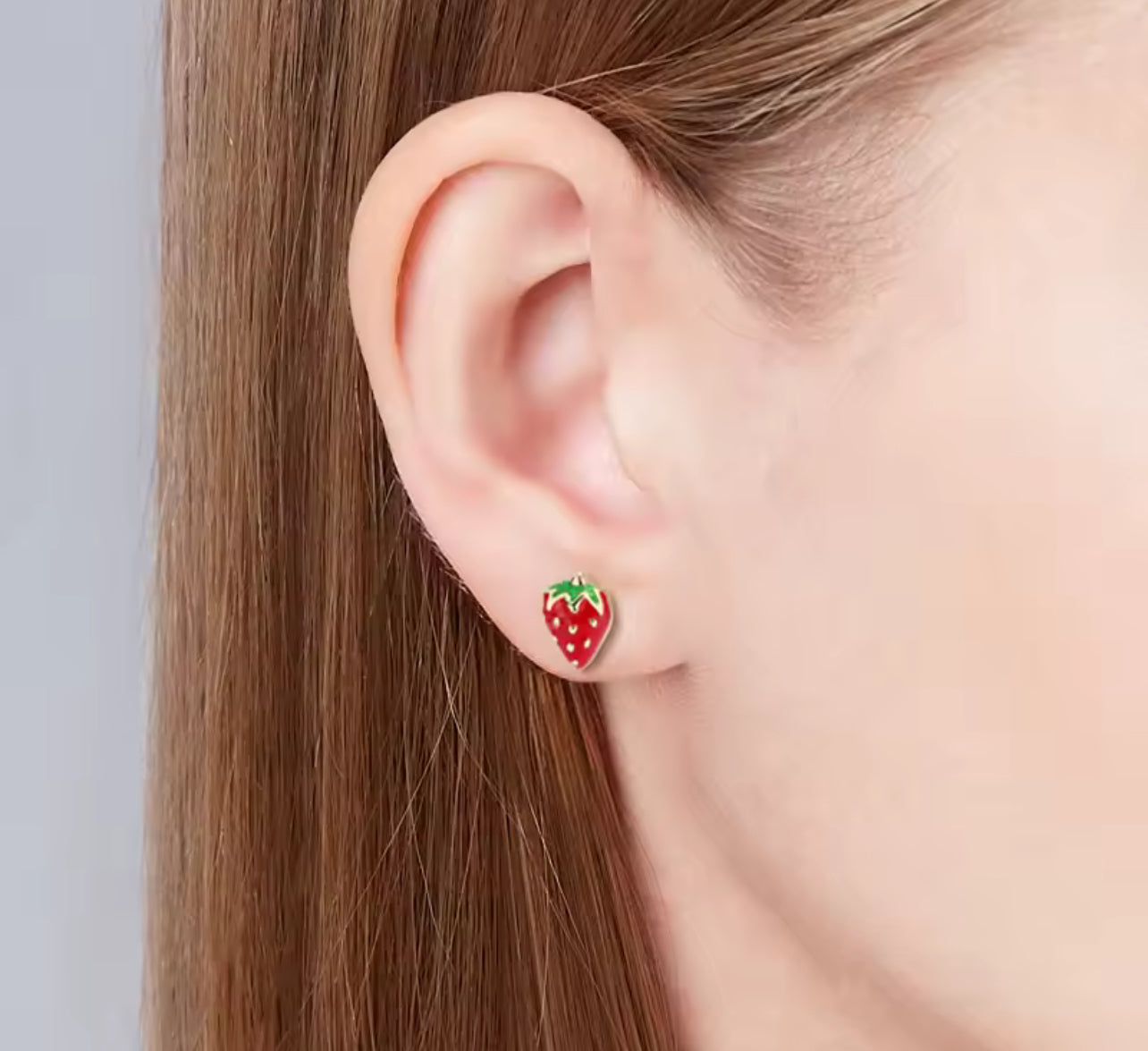 Sterling Silver Dainty Red Strawberry Stud Earrings