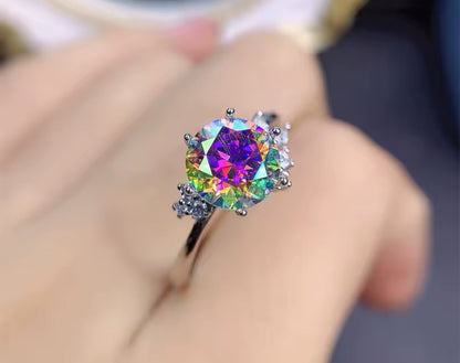 2ct Rainbow Moissanite Silver Statement Ring