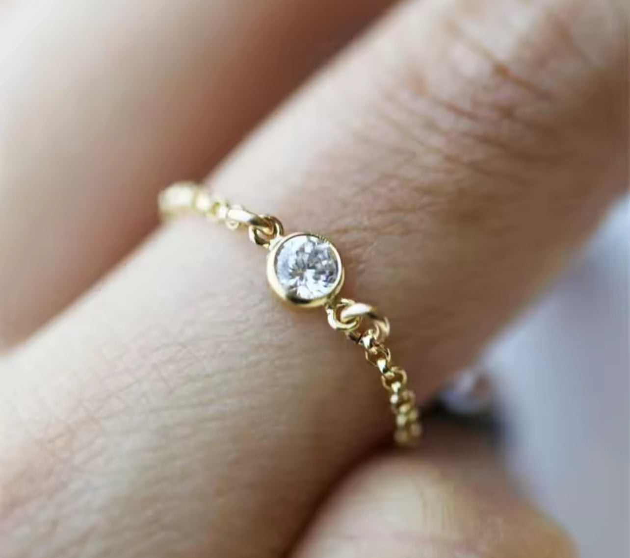 14K Gold Crystal Chain Ring