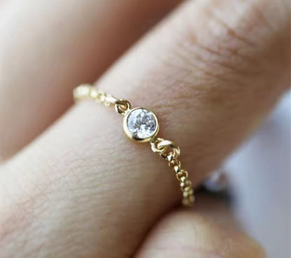 14K Gold Crystal Chain Ring