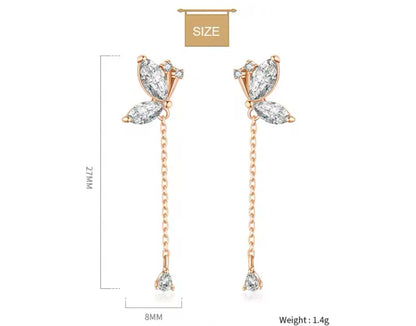 Rose Gold / Silver Butterfly Dangle / Drop Womens Earrings