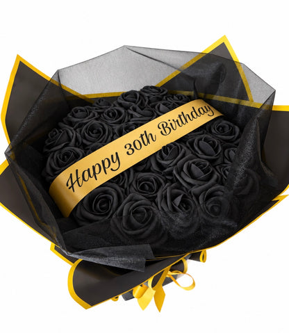 Classic Black Rose Bouquet With Personalised Banner Gift