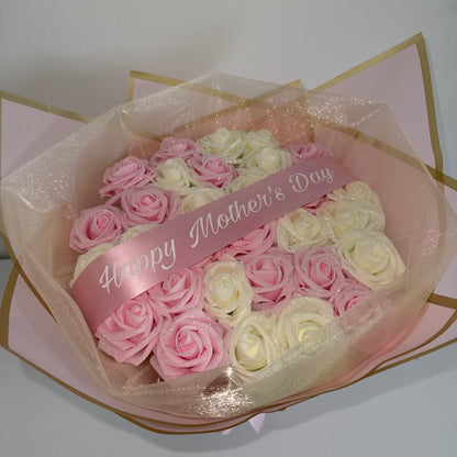 Pink & Ivory Glitter Rose Flower Bouquet - Blooming Gifts