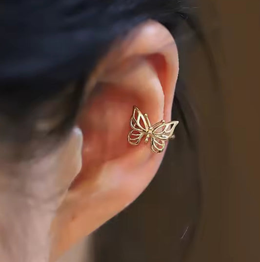 9K Solid Gold Butterfly Ear Cuff Earrings