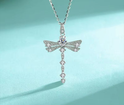 0.3 Carat Moissanite Dragonfly Sterling Silver Necklace Clavicle Chain