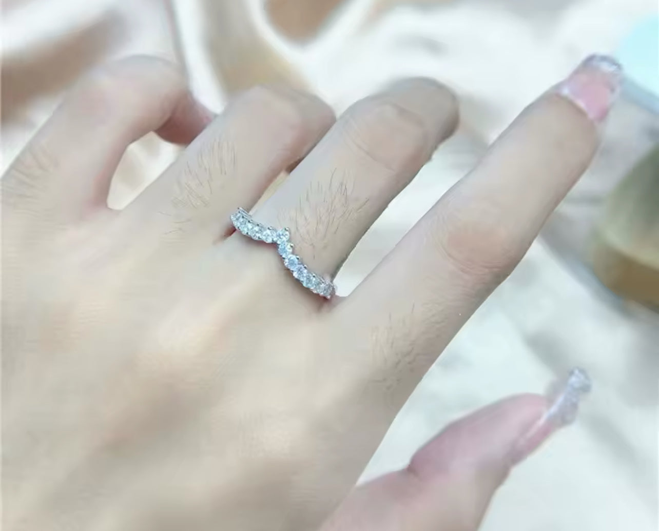 0.5CT V Design Womens Silver Eternity Promise Ring