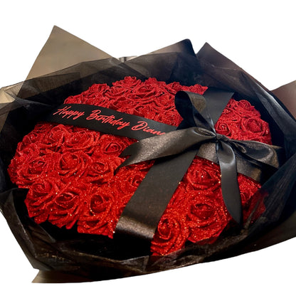 Black & Red Personalised Glitter Rose Bouquet