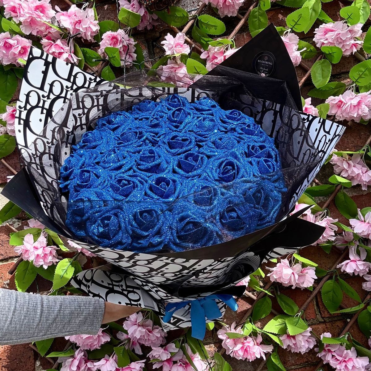 Royal Blue Glitter Rose Bouquet | Luxury Forever Roses | Personalised Gift Bouquet