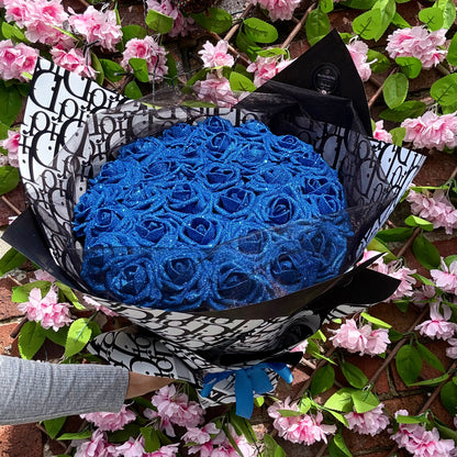 Royal Blue Glitter Rose Bouquet | Luxury Forever Roses | Personalised Gift Bouquet