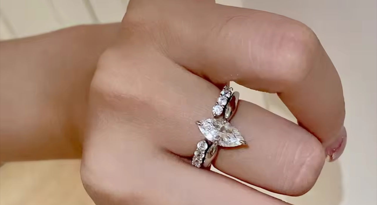 Luxury Moissanite Marquise Cut Silver Engagement Ring