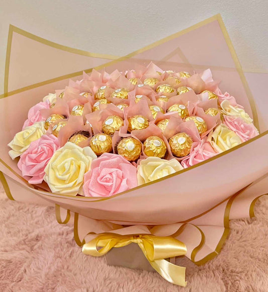 Hand Crafted Ferrero Rocher Pink Glitter Rose Chocolate Bouquet