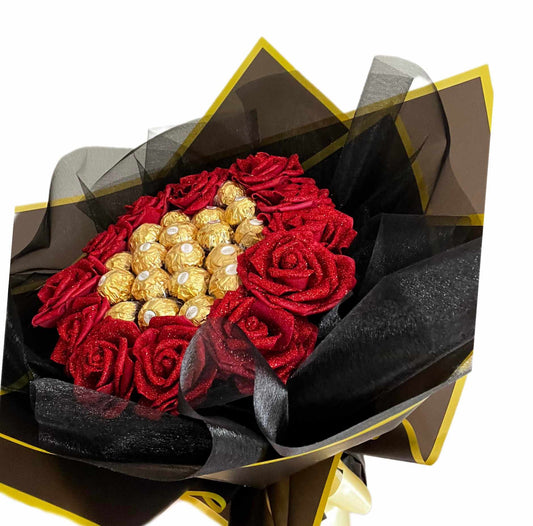 Ferrero Rocher Red Glitter Rose Chocolate Bouquet