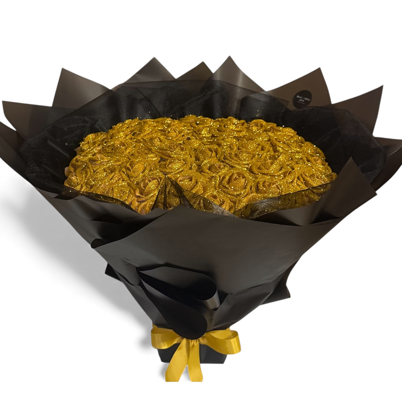 Gold Glitter Rose Bouquet Black Wrapping Gift