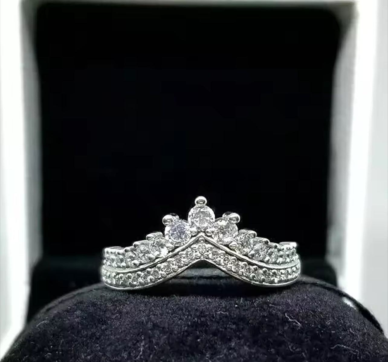 Princess Tiara Moissanite Women’s Silver Engagement Ring