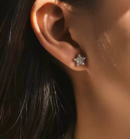 Silver Moissanite Snowflake Stud Earrings