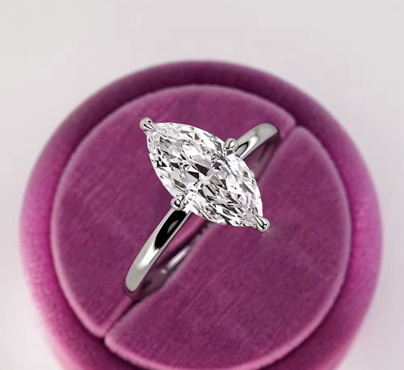 Luxury Moissanite Marquise Cut Silver Engagement Ring