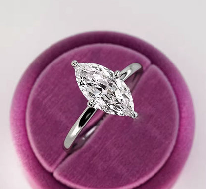 Luxury Moissanite Marquise Cut Silver Engagement Ring