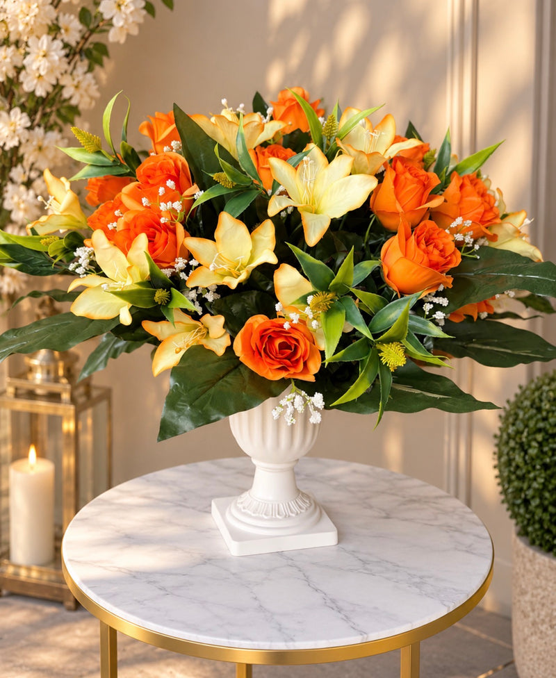 Large Orange Rose & Lily Artificial Flower Arrangement