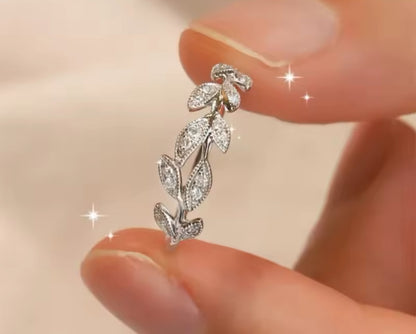 0.3 carat Moissanite Sterling Silver Leaf Ring