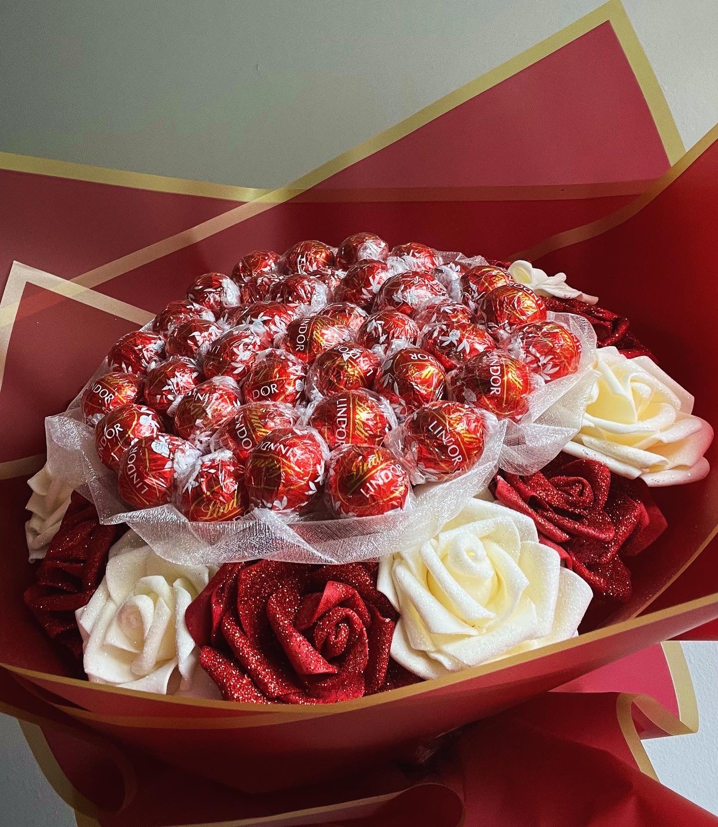 Handcrafted Red Lindt Chocolate Rose Flower Bouquet