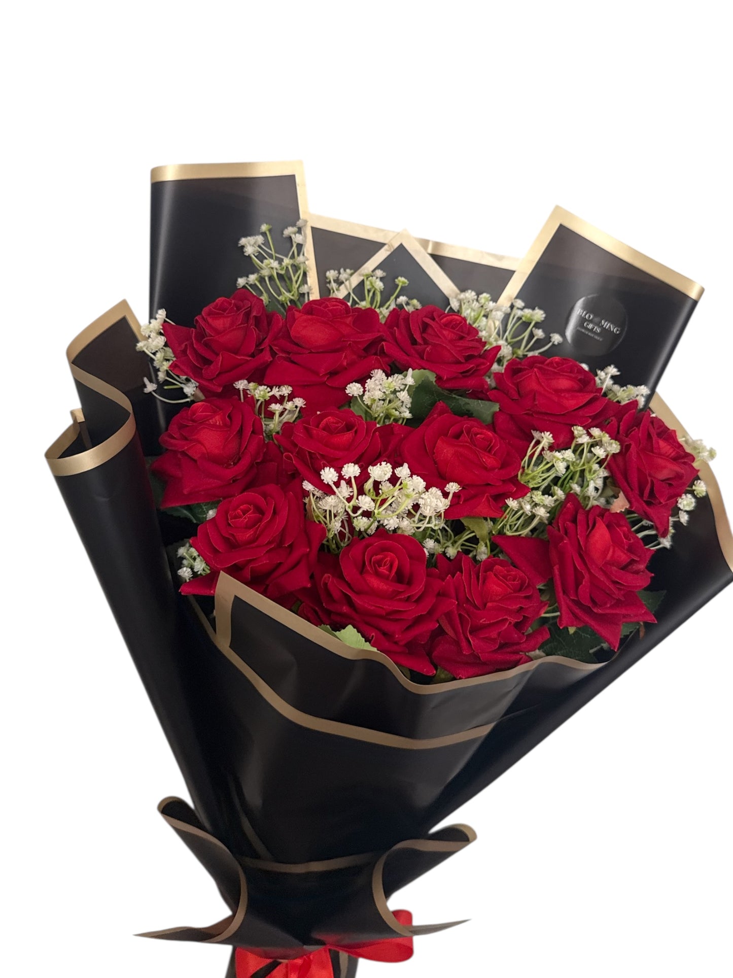 Red Rose Bouquet With Gypsophila