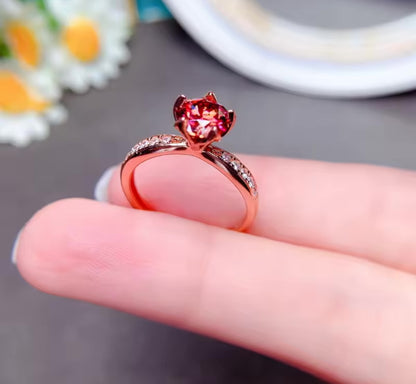 1ct Watermelon Moissanite Round Cut Engagement Ring