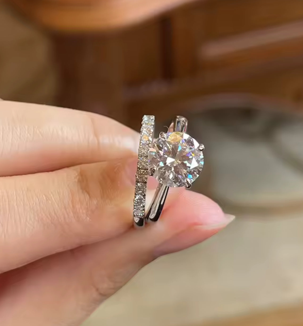 2 Carat Moissanite Round Cut Statement Engagement Ring Set