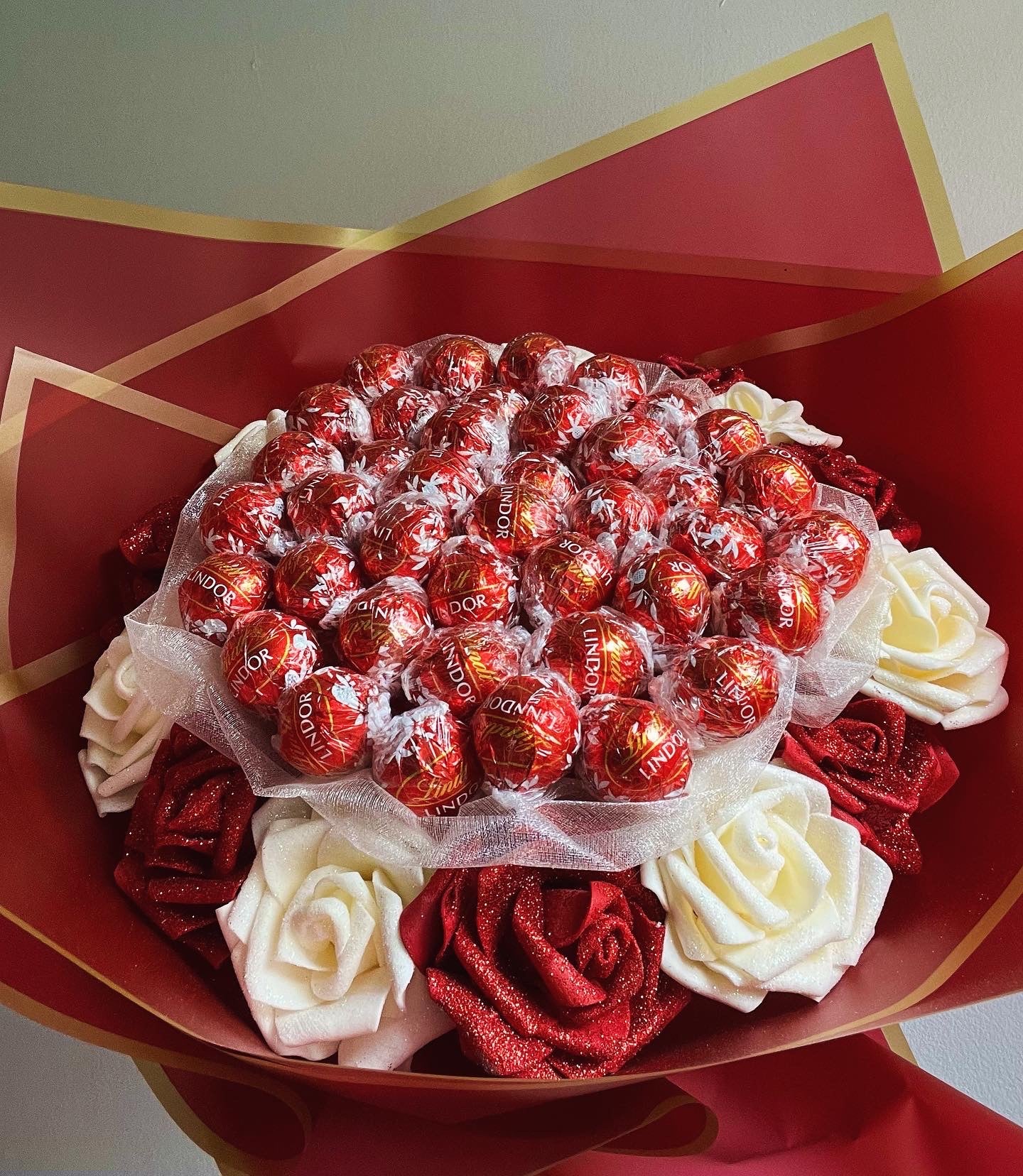 Handcrafted Red Lindt Chocolate Rose Flower Bouquet