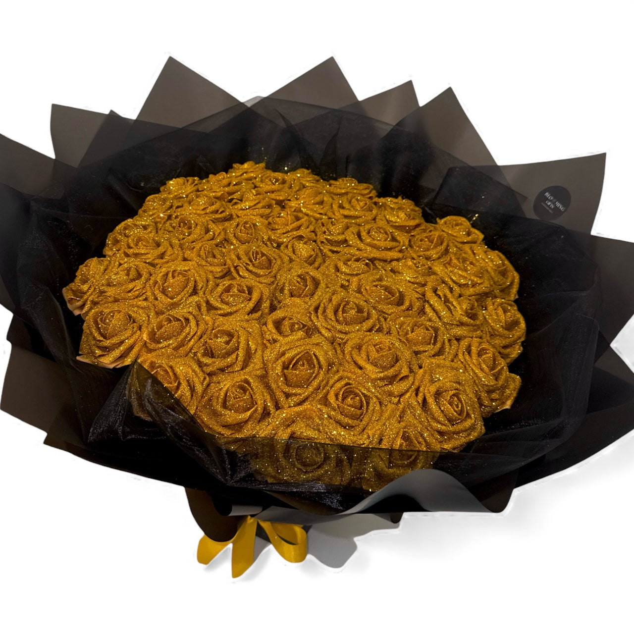 Gold Glitter Rose Bouquet Black Wrapping Gift