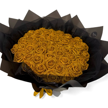 Gold Glitter Rose Bouquet Black Wrapping Gift