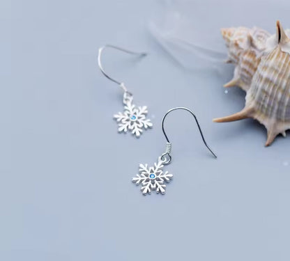 Sterling Silver Snowflake Dangle / Drop Earrings