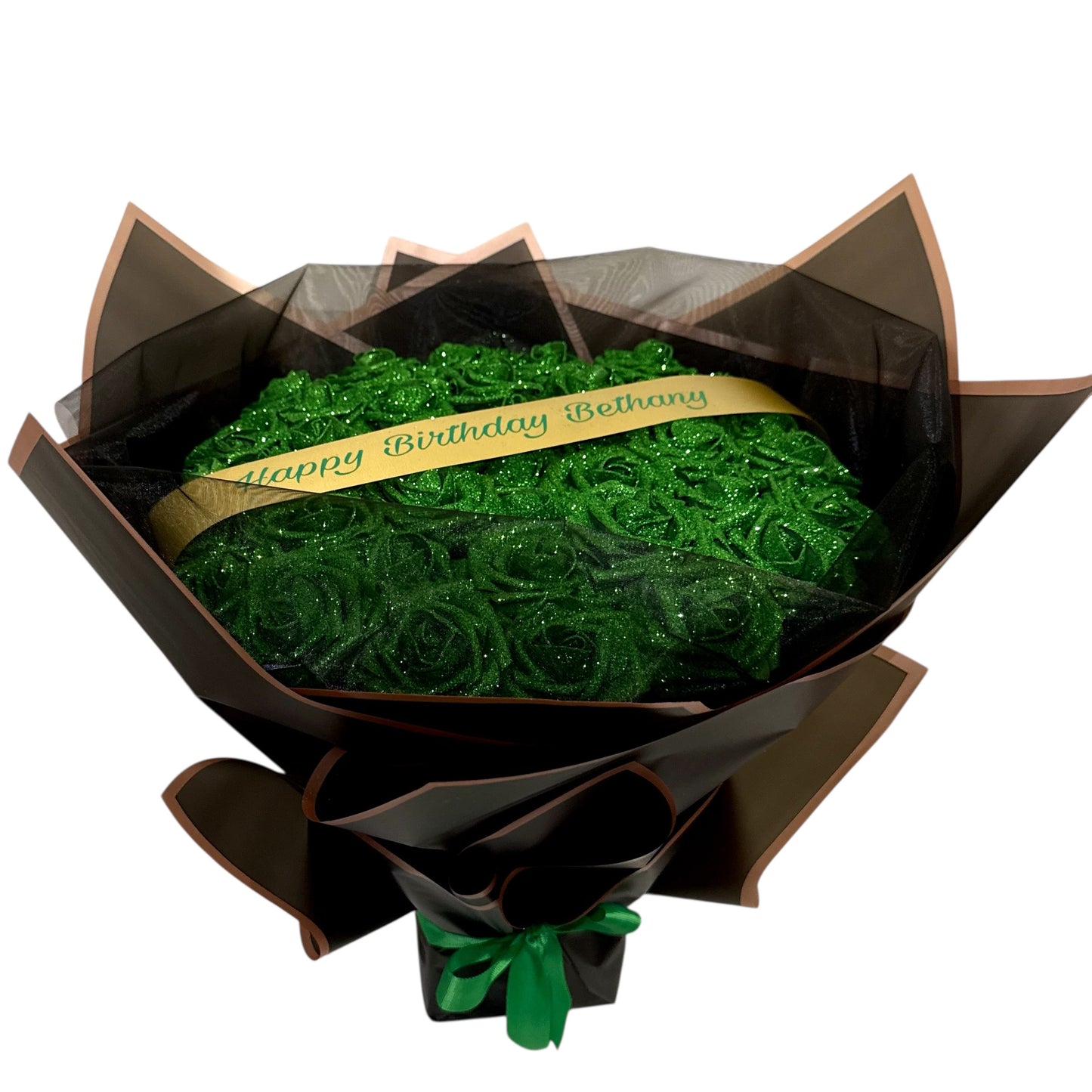 Emerald Green Glitter Rose Personalised Bouquet